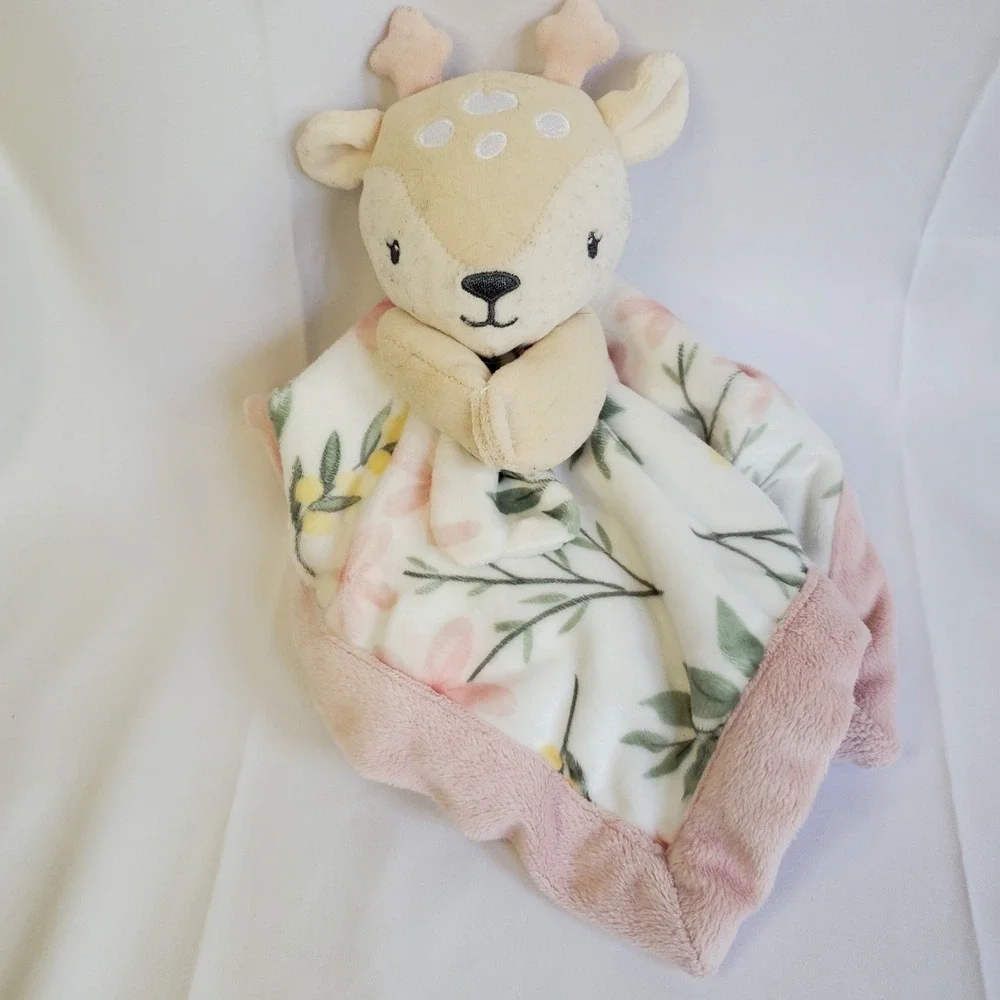 Lullaby Lane Floral Fawn Deer Security Blanket‎ Lovey Rattle Plush